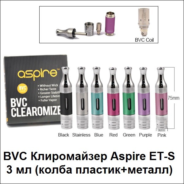 Купити BVC Клиромайзер Aspire ET-S 3 мл (колба пластик+металл)