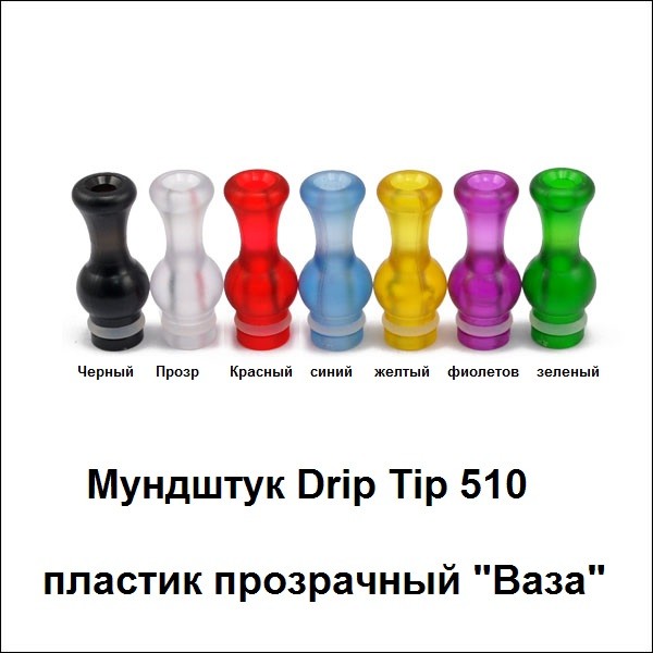 Купить Мундштук Drip Tip 510 пластик прозрачный 